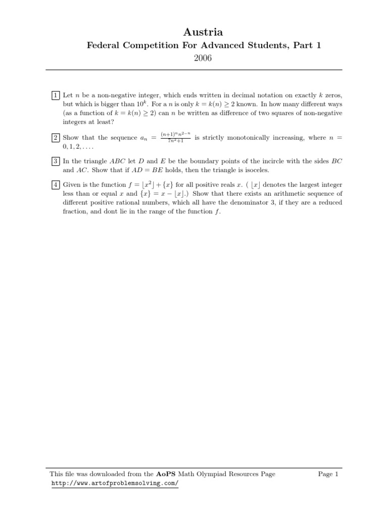 Austria Math Competition Problems 2006 | PDF | Teaching Methods ...