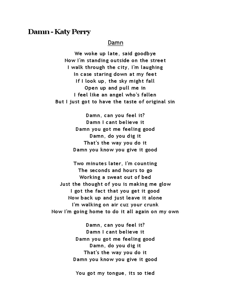 Damn Lyrics Katy Perry Pdf 