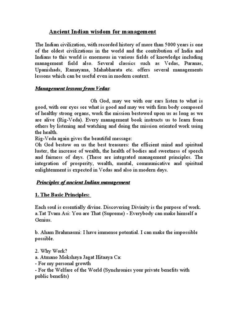 Ancient Indian Wisdom for Modern Management | PDF | Self Actualization ...