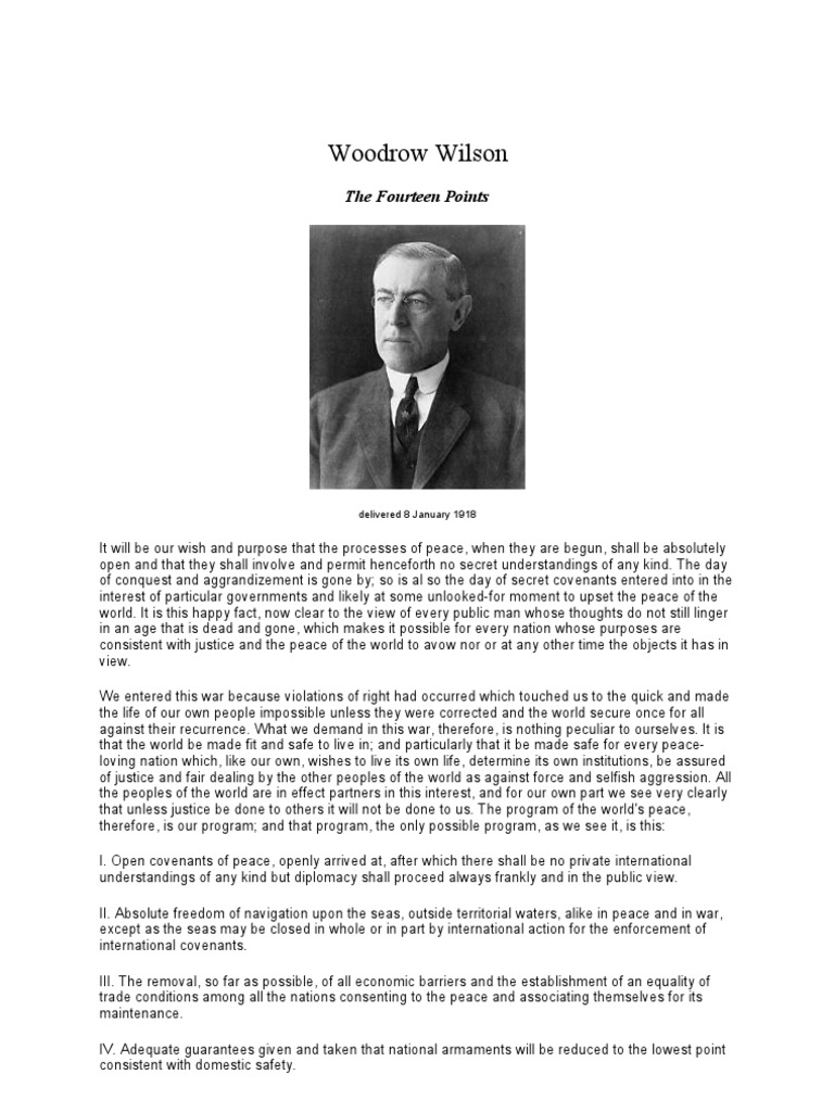 woodrow wilson 14 points on Woodrow Wilson The 14 Points Peace Ottoman Empire