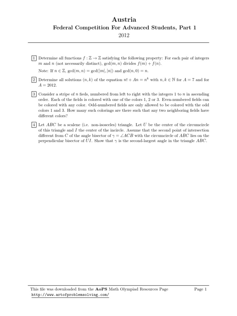 Austria Math Competition Problems 2012 | PDF | Teaching Methods ...