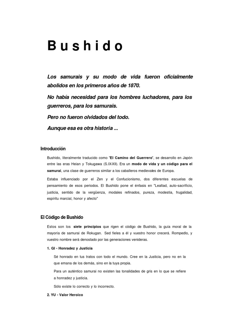 Principios del Bushido: Código Samurai | PDF | Bushido | Samurai