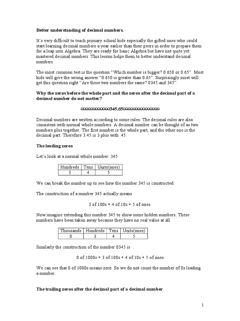 Decimal Numbers | PDF | Fraction (Mathematics) | Numbers