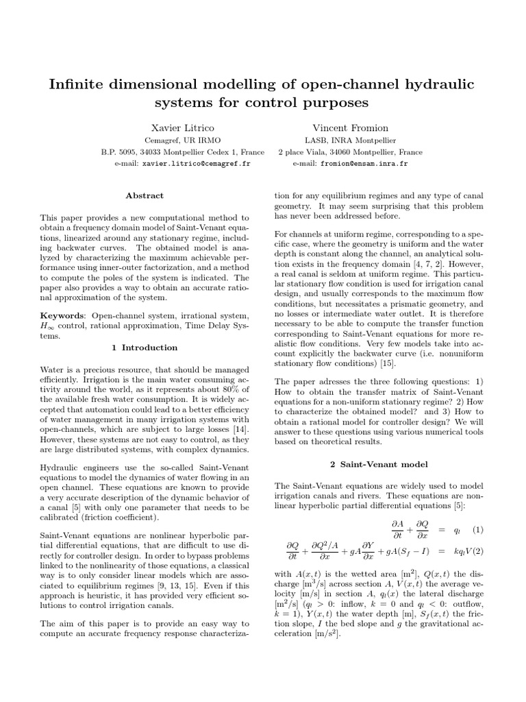 Infinite Dimensional Modelling of Open-Channel Hydraulic Systems For ...