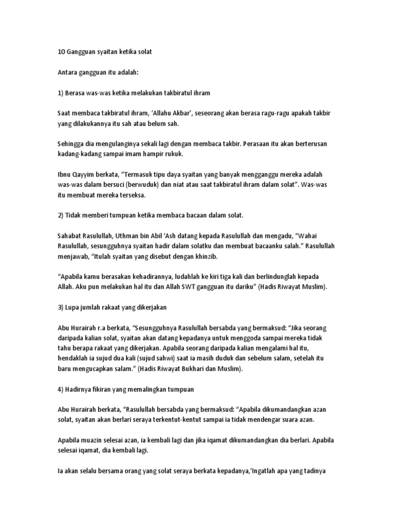 10 Gangguan Syaitan Ketika Solat