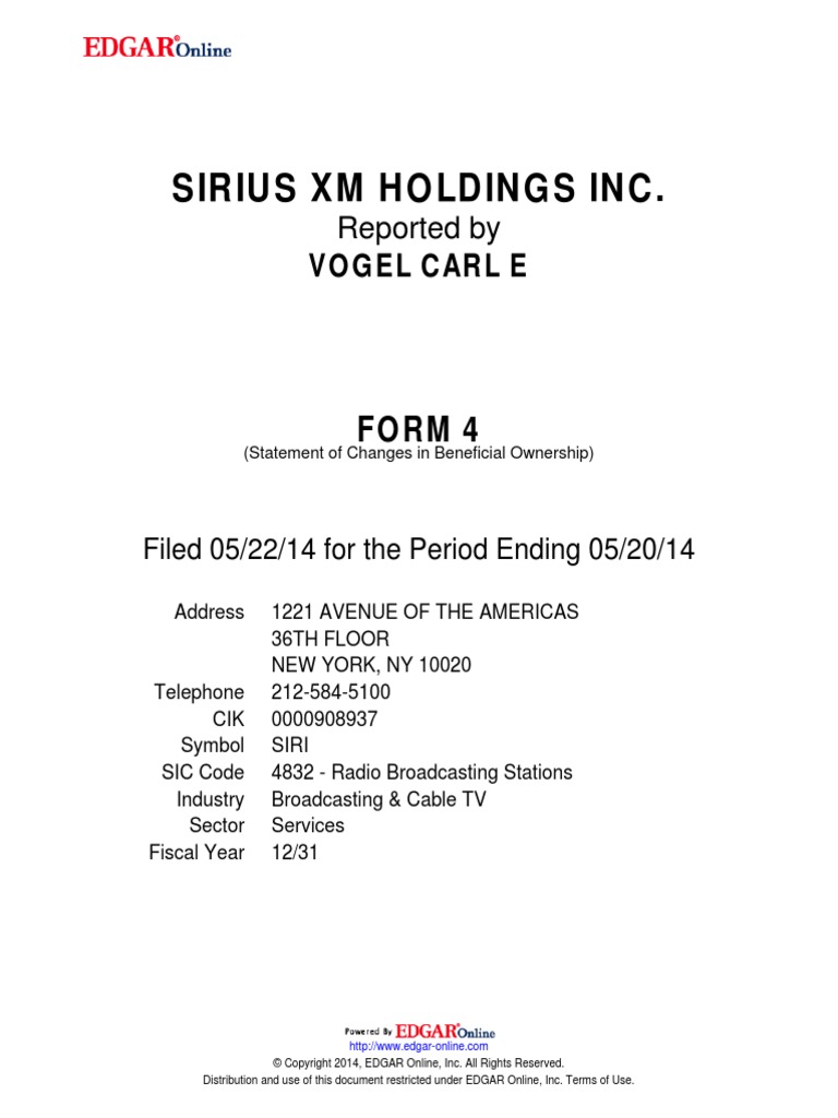 Sirius XM Holdings Inc. Form 4 PDF Securities (Finance