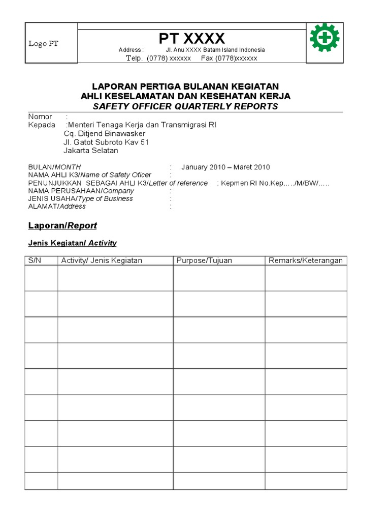 Form Laporan Ak3 Contoh Format
