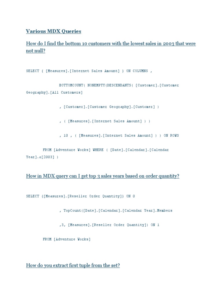 Various MDX Queries | PDF | Computer Data | Data Management