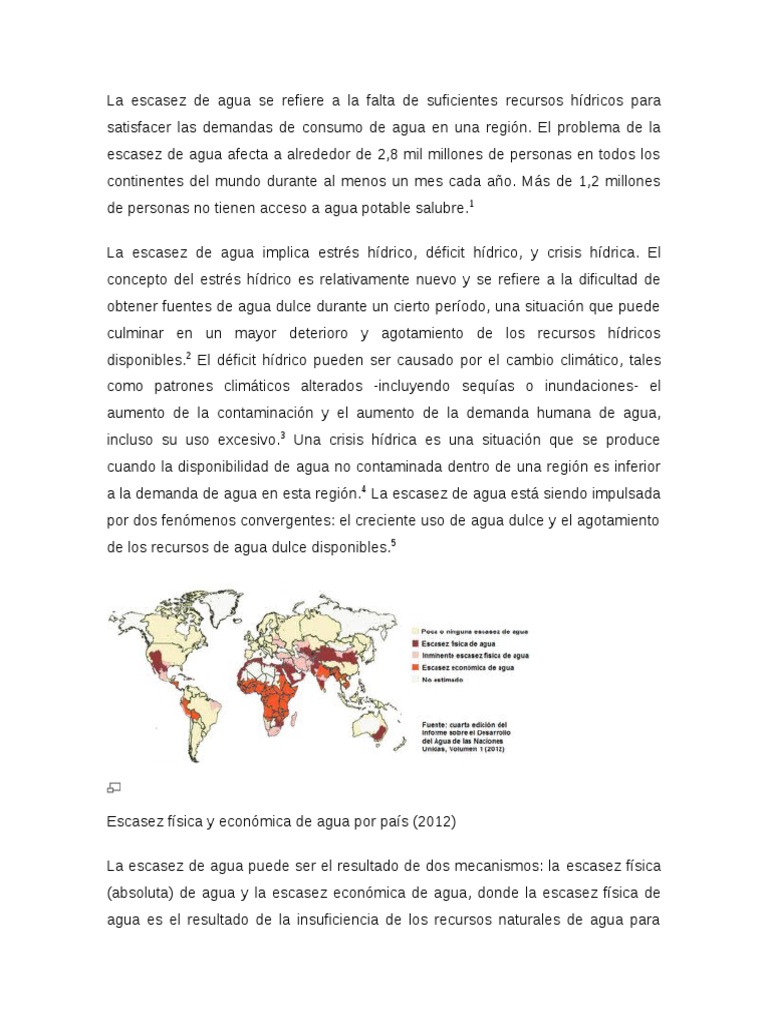 Escasez de agua en el mundo actual | PDF | Escasez de agua | Líquidos