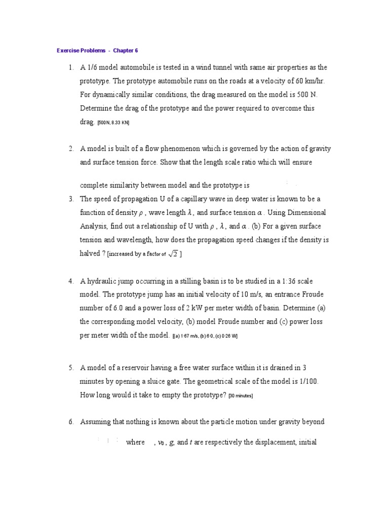 Exercise Problems - Chapter 6: (Increased by A Fact 2) | PDF | Fluid ...