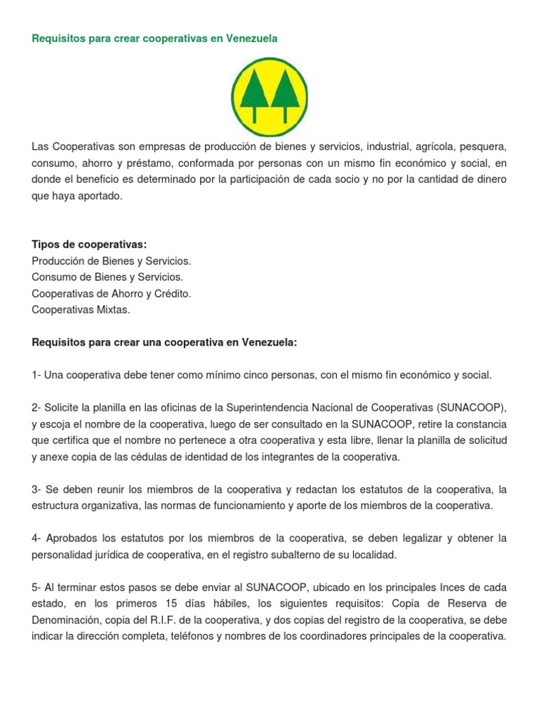 Requisitos para Crear Cooperativas en Venezuela | PDF | Cooperativa ...
