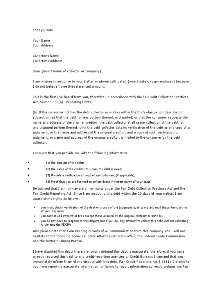 Creditor Letter Dispute 1 | PDF | Government Information | Government