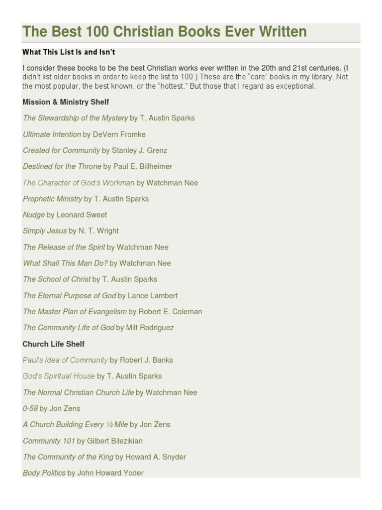 The Best 100 Christian Books Ever Written PDF New Testament Bible