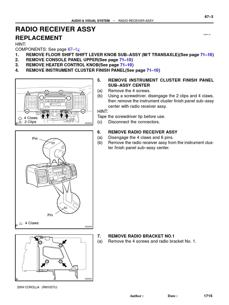 Radio Receiver Assy: Replacement | PDF