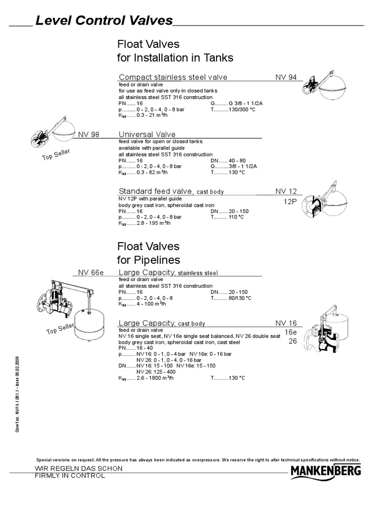 Mankenberg Float Valves | PDF | Buoyancy | Valve