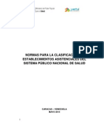 Normas para La Clasificación de Establecimientos Asistenciales Del Sistema Público Nacional de Salud