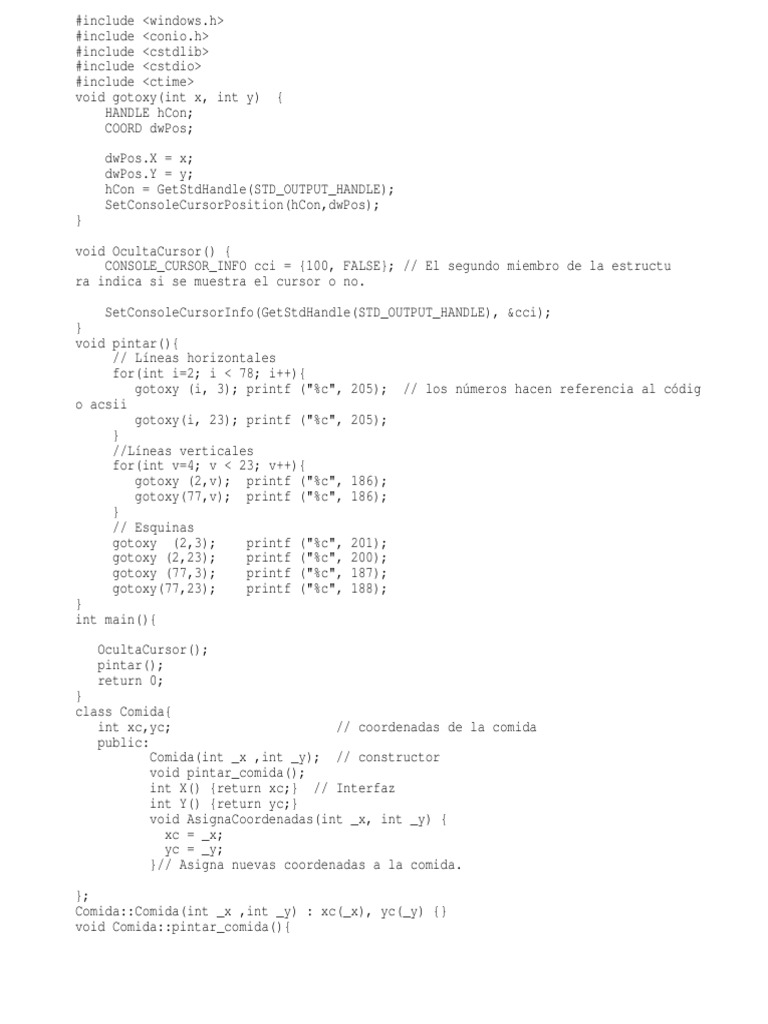 Snake C++ | PDF | Programación de computadoras | Enseñanza de matemática