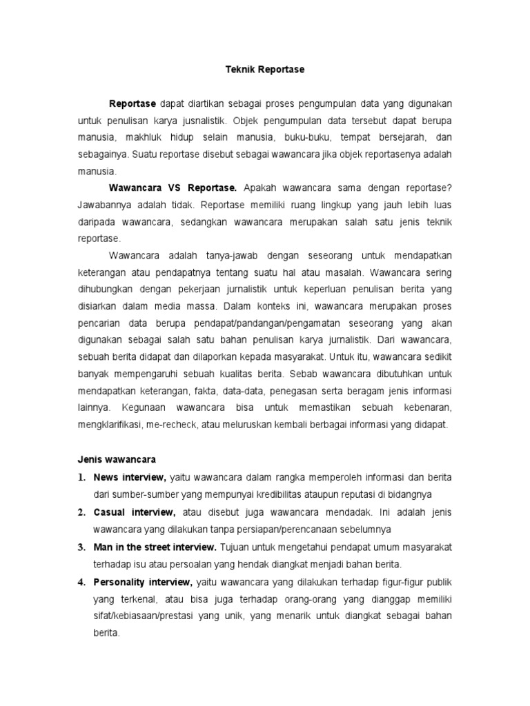 Teknik Wawancara dalam Reportase Jurnalistik | PDF