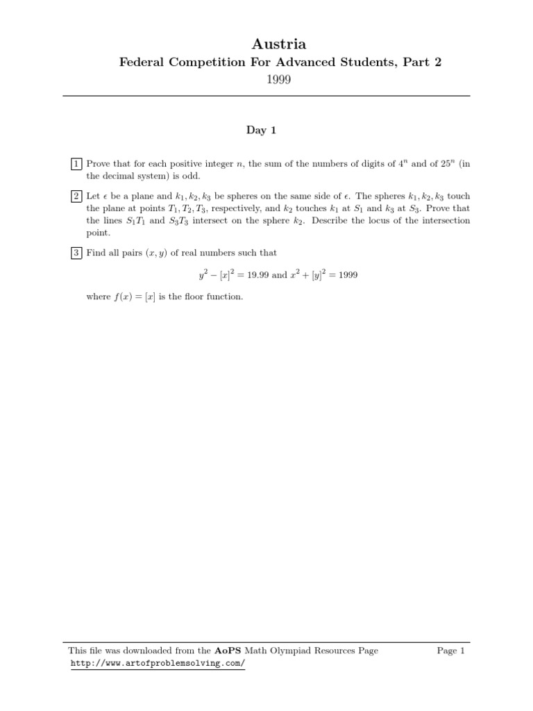 Austria Federal Math Competition 1999 | PDF