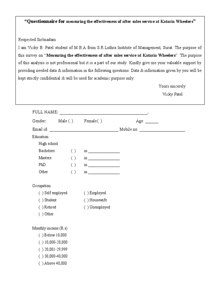 After Sales Service Questionnaire.doc