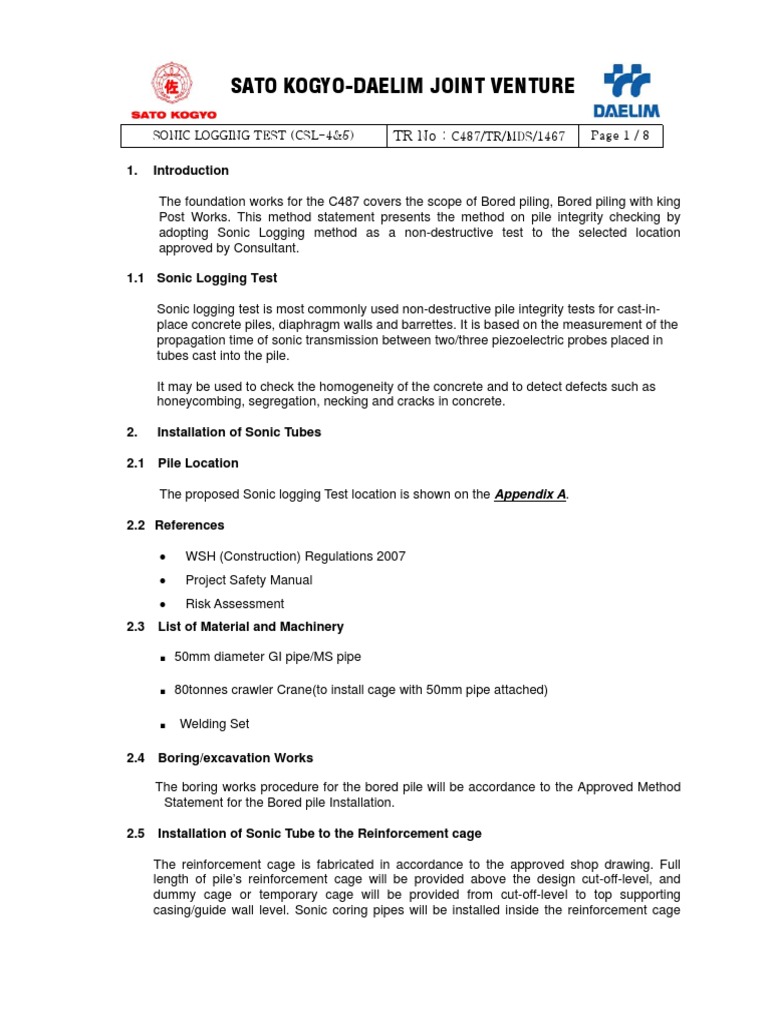 Sonic Logging Test Methodology for Piles | PDF | Deep Foundation ...