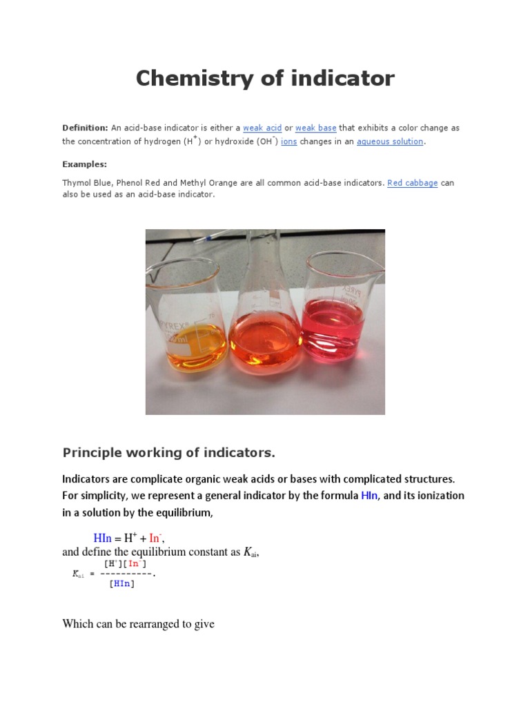 Indicators PDF Titration Chemistry