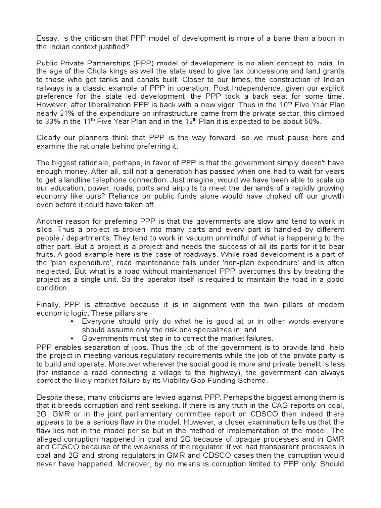 Essay PPP | PDF | Public–Private Partnership | Public Economics