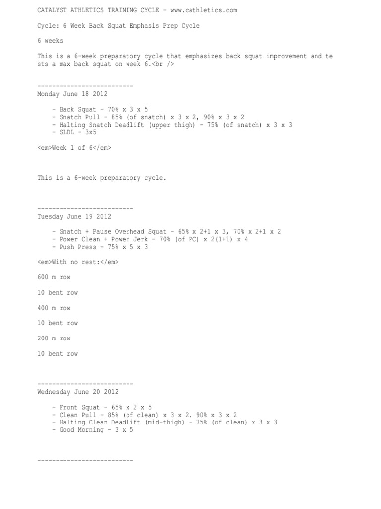 6-Week Back Squat Training Cycle | PDF