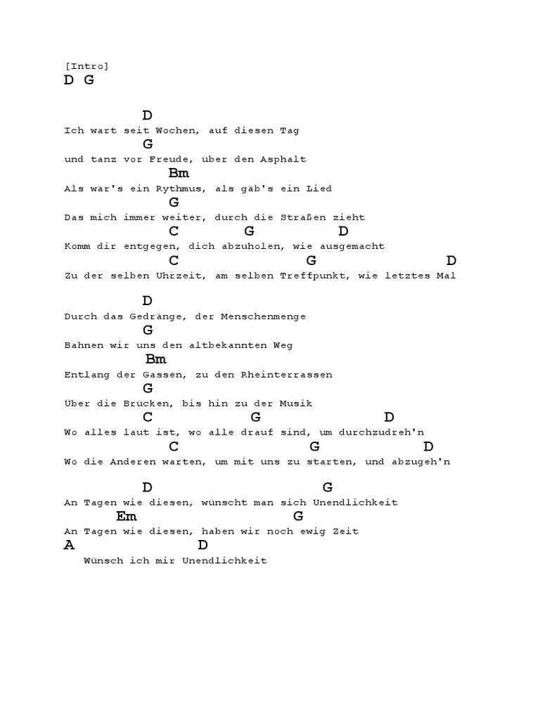 An Tagen Wie Diesen Chords PDF