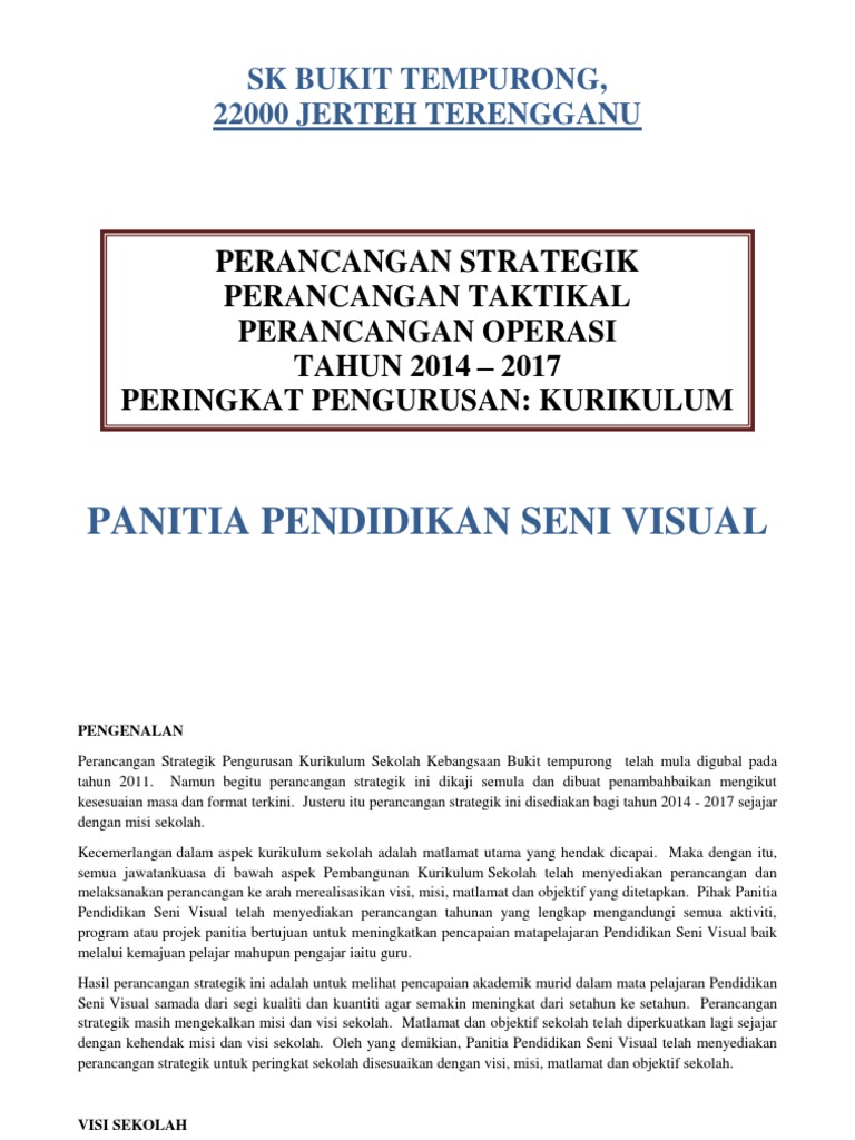 Pelan Strategik Pendidikan Seni Pdf