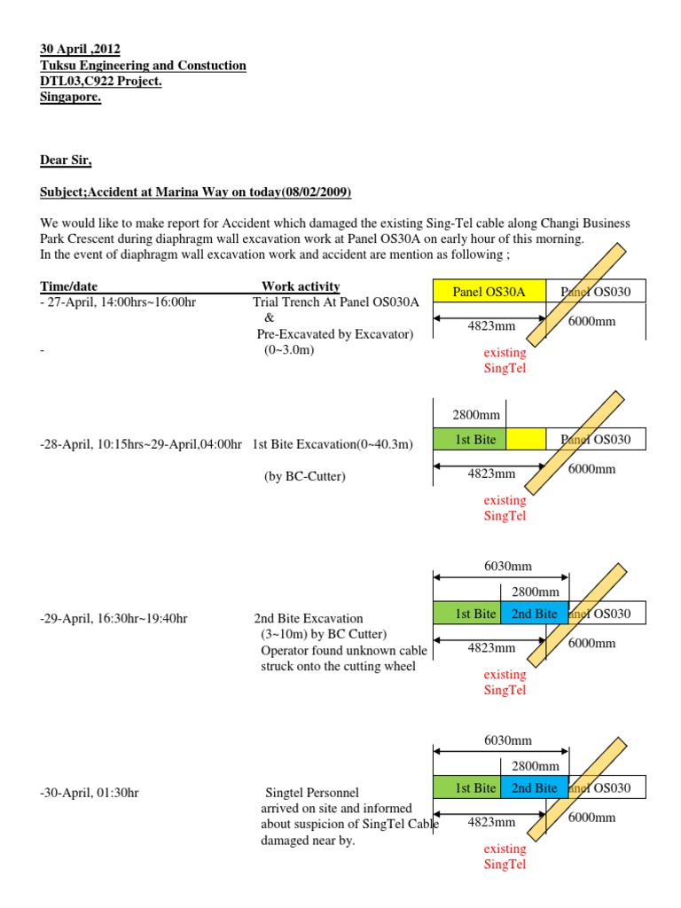 SingTel Cable Damage Report - Marina Way | PDF