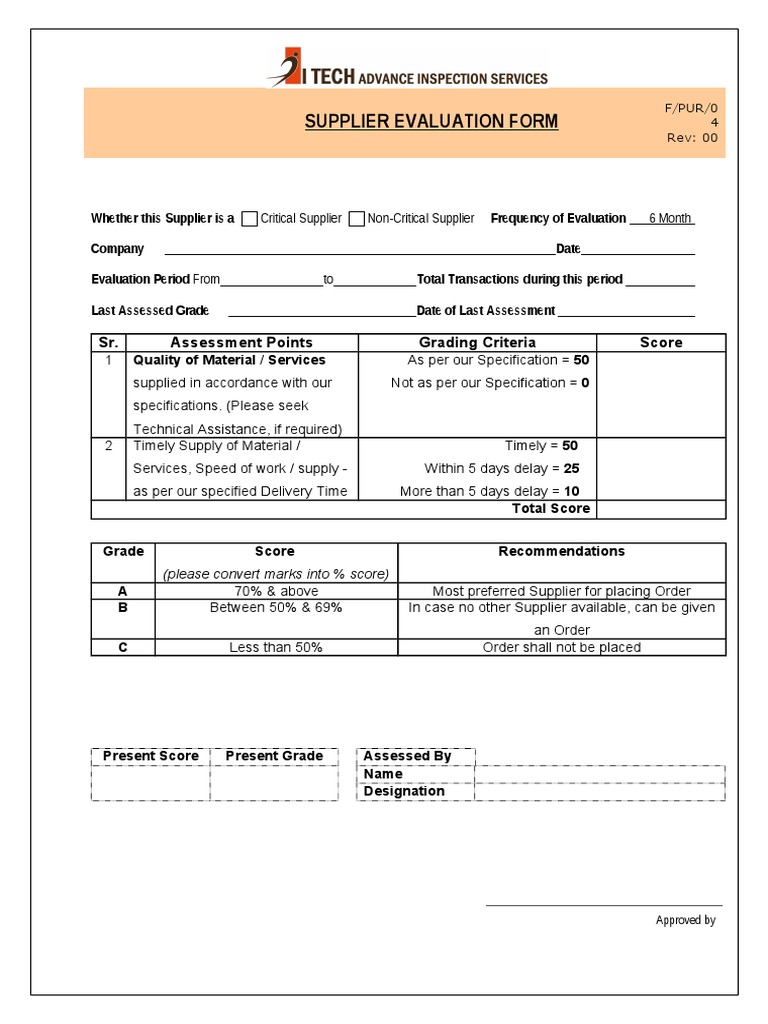 Supplier Evaluation Form Template | PDF