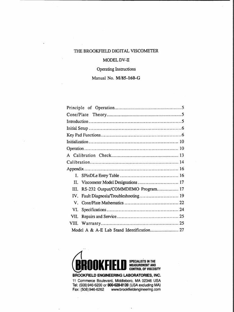 Brookfield Viscometer DV II Manual | PDF