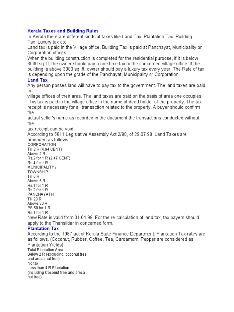 Kerala Taxes and Building Rules Receipt Taxes