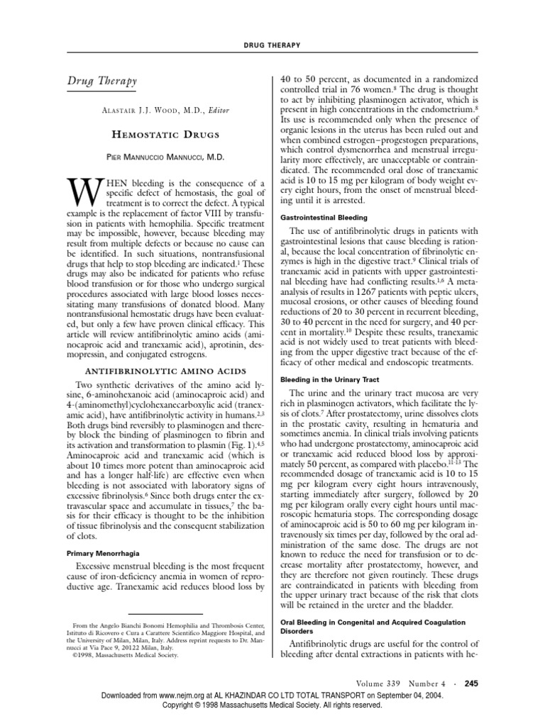 Hemostatic Drugs PDF Bleeding Hemostasis
