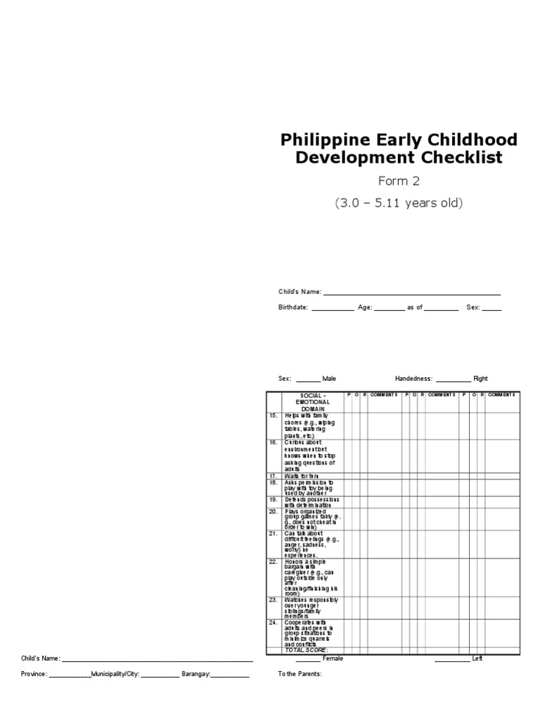 ECCD Checklist Print Ready | PDF | Child Development | Relationships