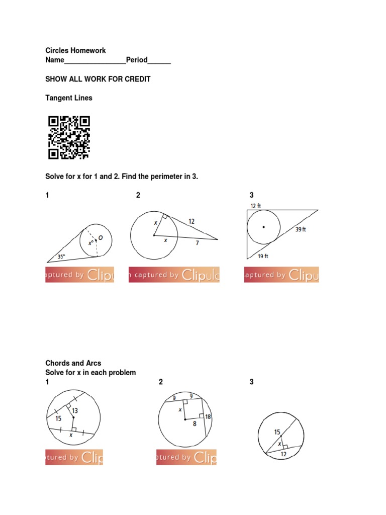 Circles Homework: Tangents, Chords, Angles | PDF | Teaching Methods ...