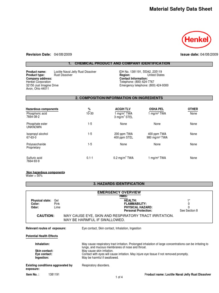 Naval Jelly PDF Phosphoric Acid Dangerous Goods