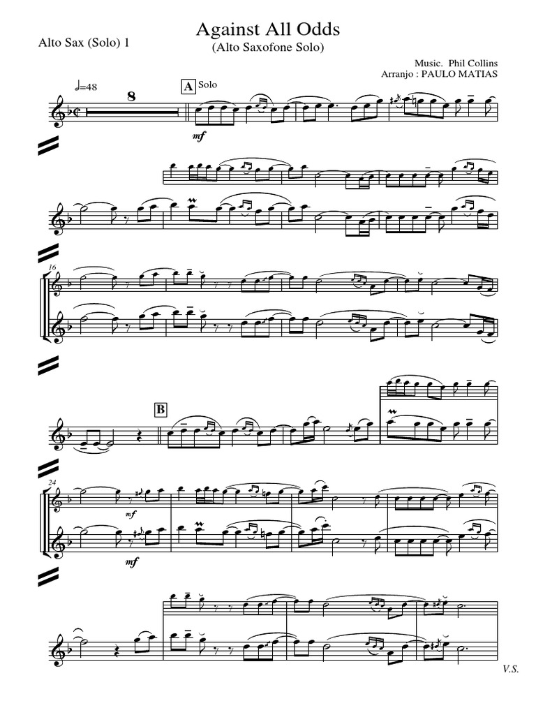 Against All Odds Alto Sax Solo 1
