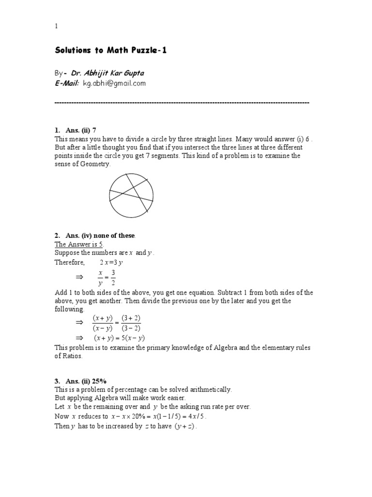 Math Puzzle Solutions Explained | PDF | Algebra | Area