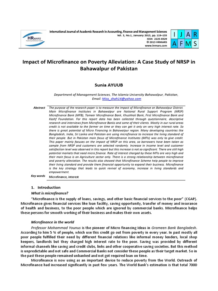 Impact of Microfinance On Poverty Alleviation: A Case Study of NRSP in ...