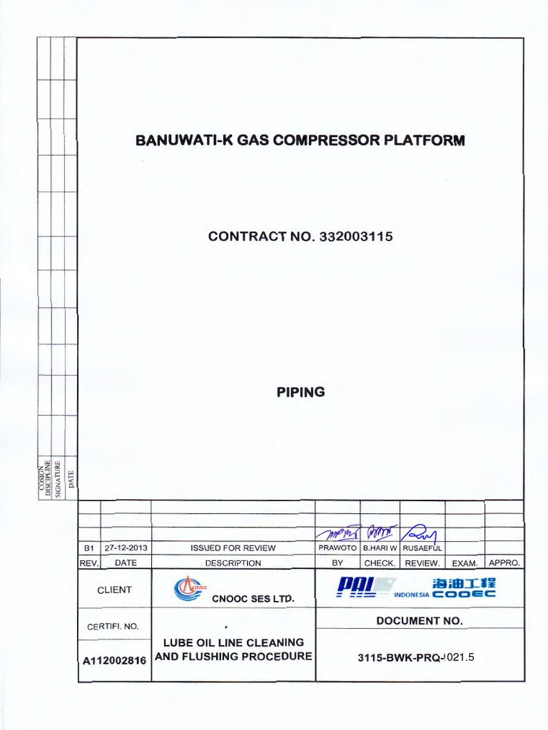 Lubrication System Cleaning and Flushing Procedure for the BanuwatiK
