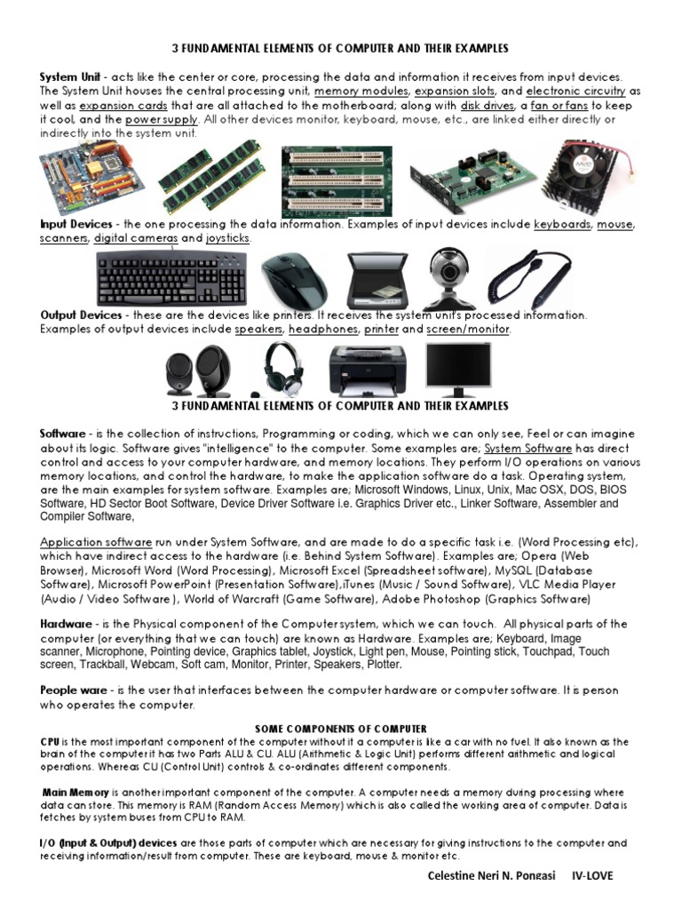 3 Fundamental Elements of Computer and Their Examples | PDF | Computer ...