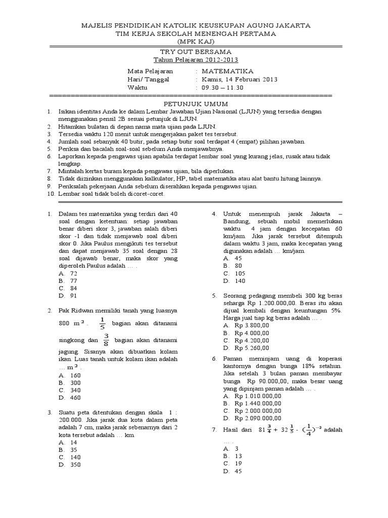 Soal To Matematika 1