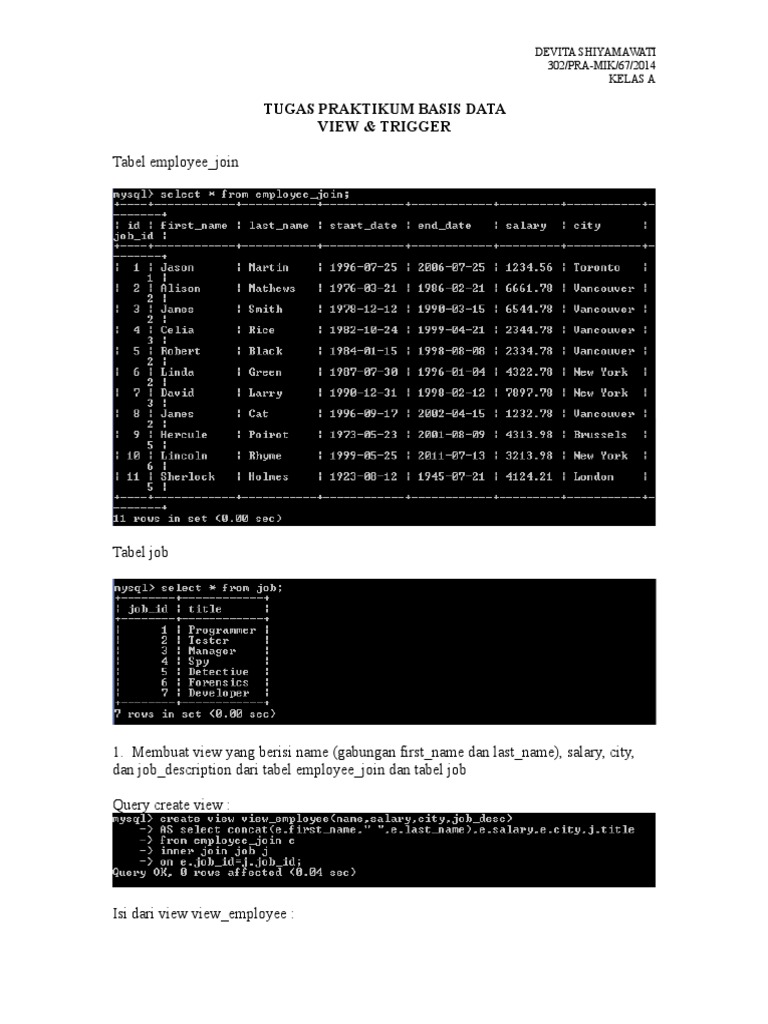 Tugas Prakt Basis Data View Trigger | PDF