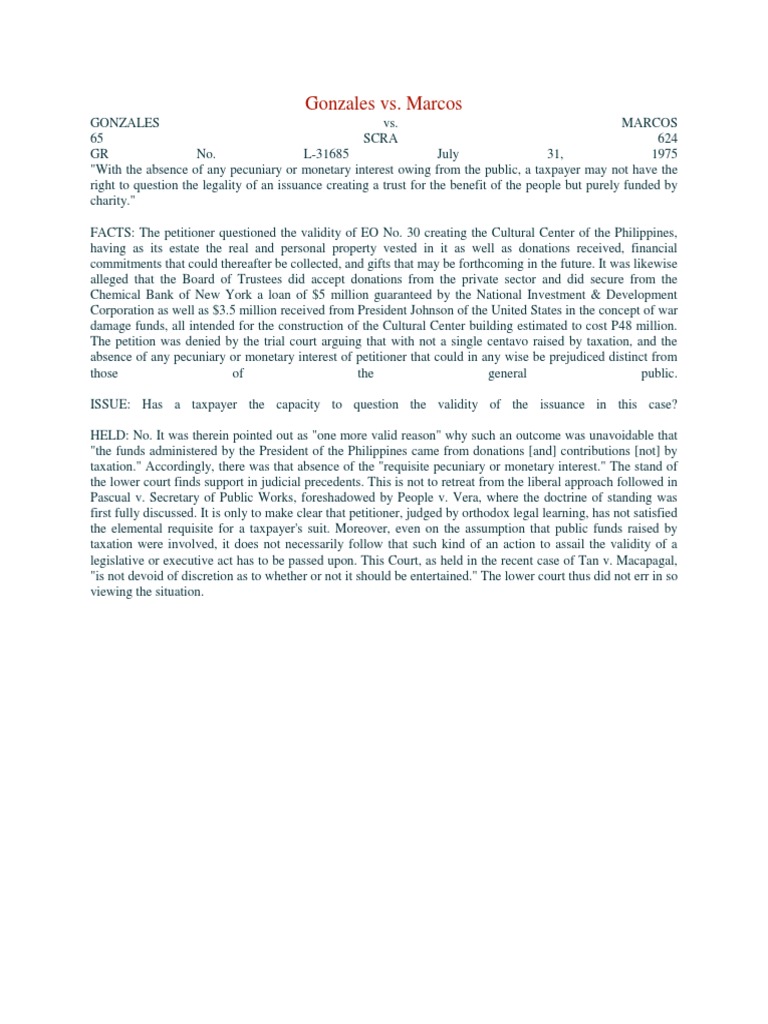 Gonzales vs. Marcos PDF Taxes Government