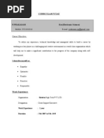 Curriculam Vitae: Work Experience: 1 Year Duration: Feb 2007 To Feb 2008