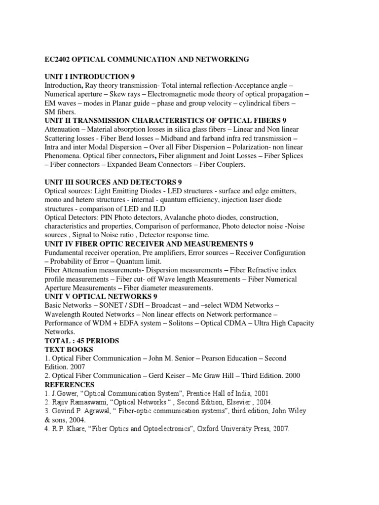 Optical Communication & Networking | PDF | Optical Fiber | Transmission ...