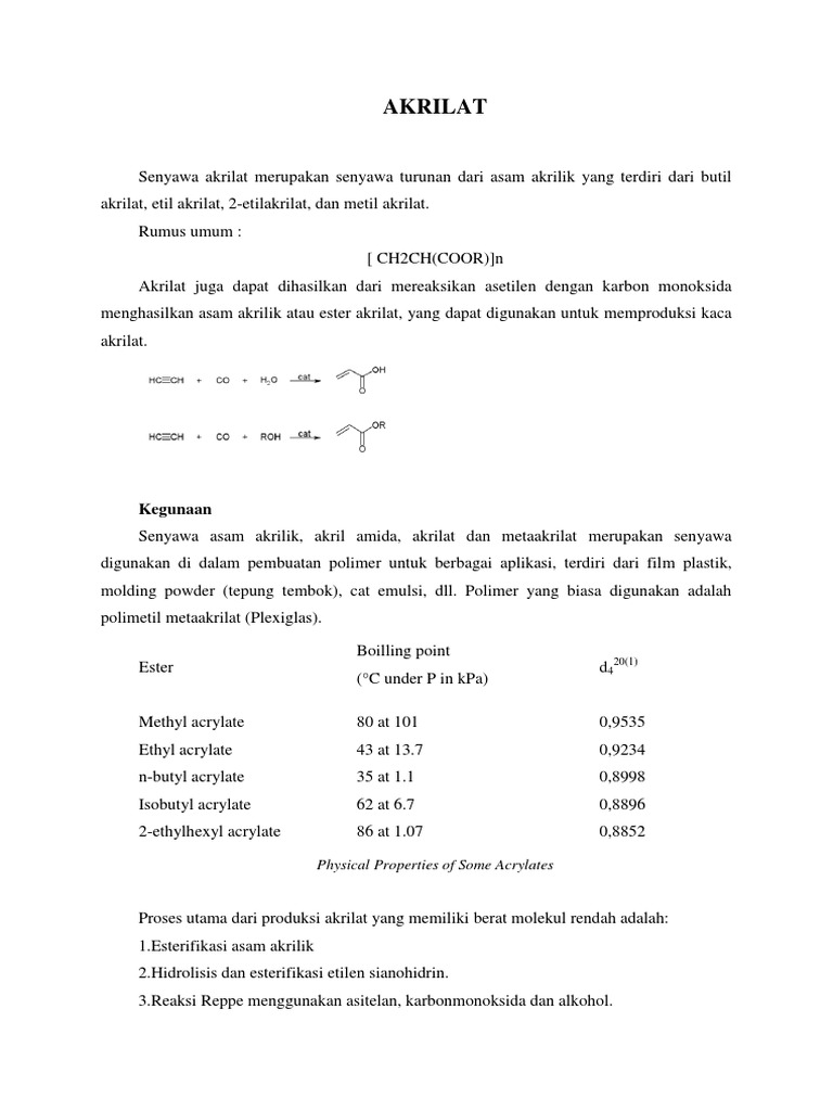 Produksi dan Spesifikasi Akrilat | PDF