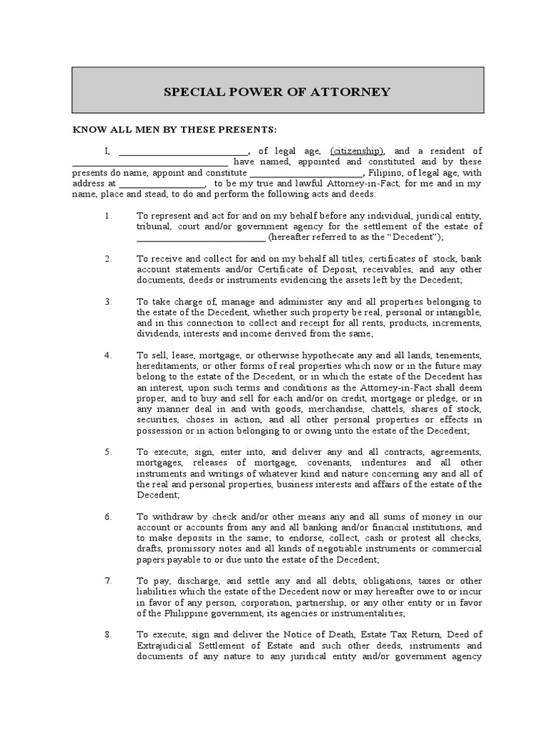 Sample Special Power of Attorney | PDF | Mortgage Law | Power Of Attorney